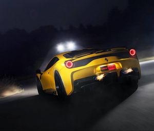 Preview wallpaper ferrari, 458 speciale, yellow, lights, rear view