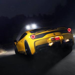 Preview wallpaper ferrari, 458 speciale, yellow, lights, rear view