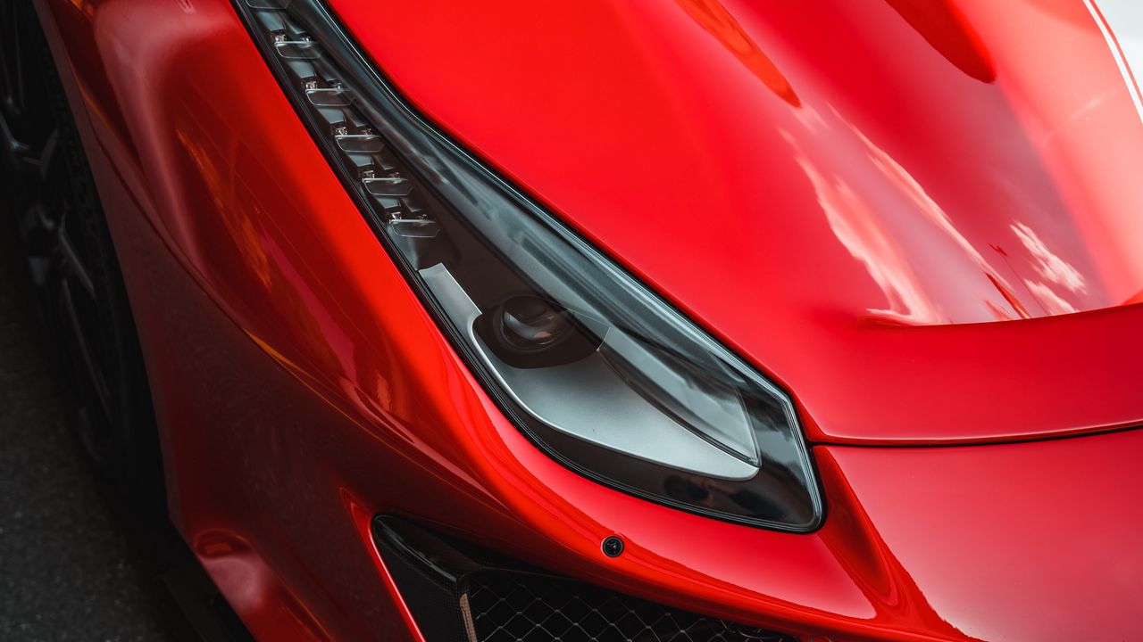 Wallpaper ferrari 488 pista, ferrari, sports car, car, headlight, red