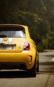 Preview wallpaper ferrari 695, ferrari, car, yellow, rear view, road