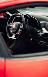 Preview wallpaper ferrari, car, red, steering wheel, salon