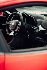 Preview wallpaper ferrari, car, red, steering wheel, salon