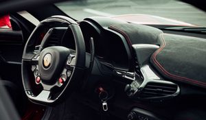 Preview wallpaper ferrari, car, red, steering wheel, salon