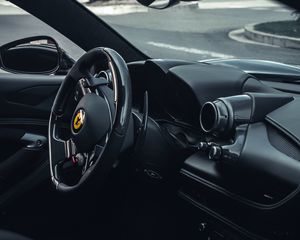 Preview wallpaper ferrari, car, sports car, steering wheel, salon