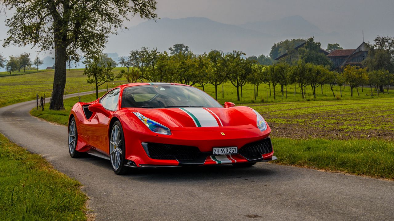 Wallpaper ferrari, car, sports car, side view, red, road