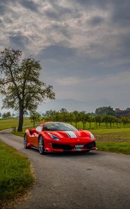 Preview wallpaper ferrari, car, sports car, side view, red, road