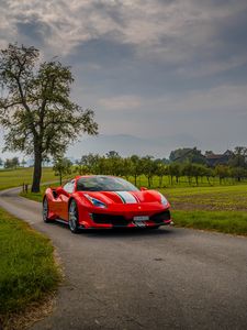 Preview wallpaper ferrari, car, sports car, side view, red, road