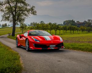 Preview wallpaper ferrari, car, sports car, side view, red, road