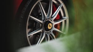 Preview wallpaper ferrari, car, sports car, wheel, red