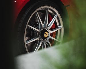 Preview wallpaper ferrari, car, sports car, wheel, red