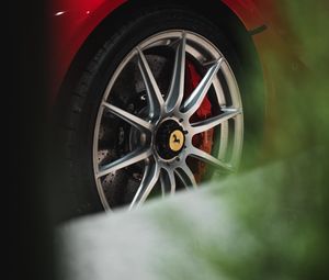 Preview wallpaper ferrari, car, sports car, wheel, red