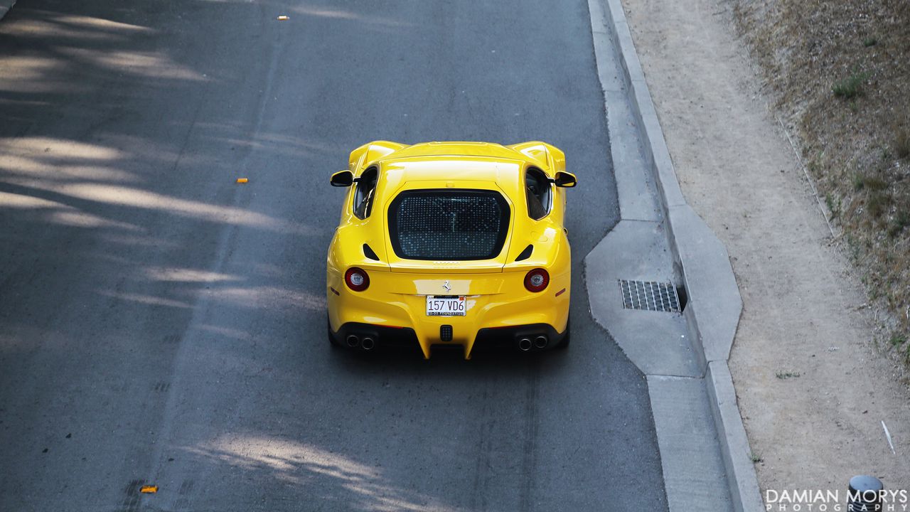 Wallpaper ferrari, car, sports car, yellow, aerial view