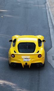 Preview wallpaper ferrari, car, sports car, yellow, aerial view