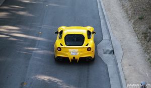 Preview wallpaper ferrari, car, sports car, yellow, aerial view