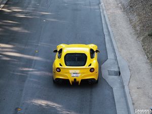 Preview wallpaper ferrari, car, sports car, yellow, aerial view