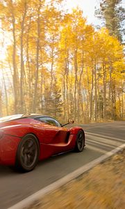 Preview wallpaper ferrari, car, sportscar, red, road, speed