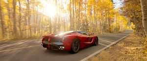 Preview wallpaper ferrari, car, sportscar, red, road, speed