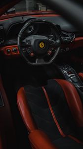 Preview wallpaper ferrari, car, steering wheel, seat, salon, red