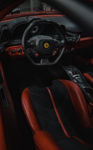 Preview wallpaper ferrari, car, steering wheel, seat, salon, red