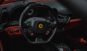 Preview wallpaper ferrari, car, steering wheel, seat, salon, red