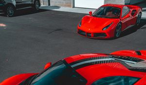 Preview wallpaper ferrari, cars, sports cars, red, parking
