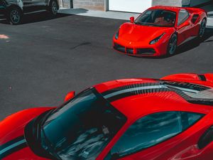 Preview wallpaper ferrari, cars, sports cars, red, parking