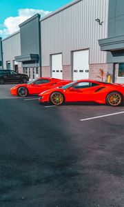 Preview wallpaper ferrari, cars, sports cars, red, parking, building