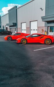 Preview wallpaper ferrari, cars, sports cars, red, parking, building