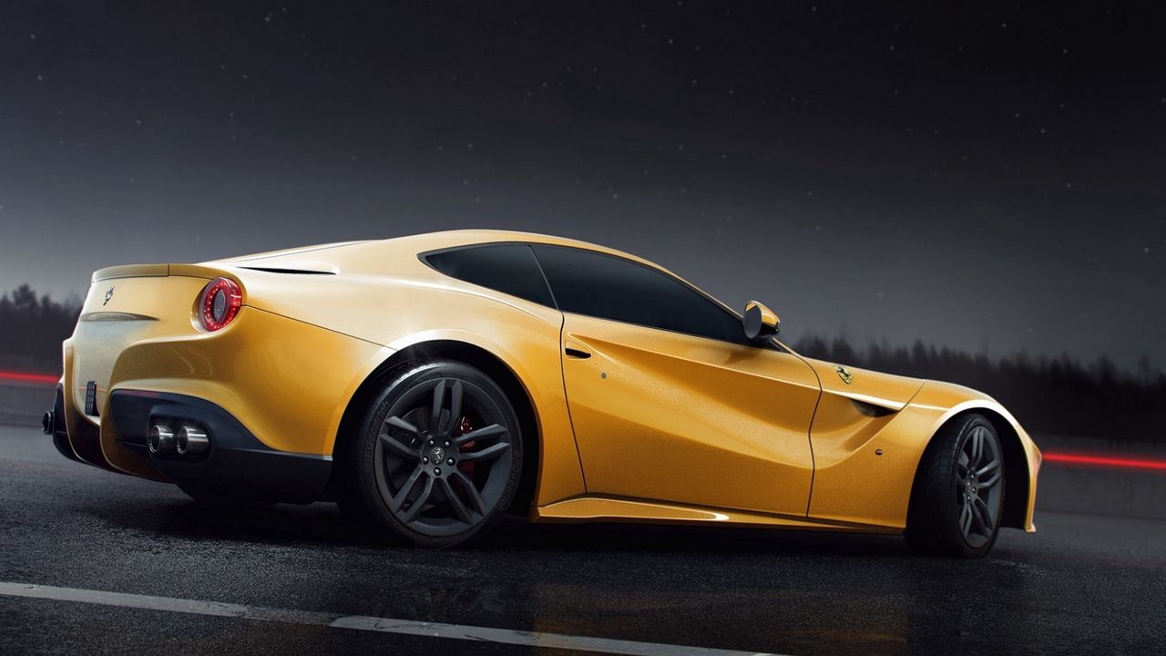 Wallpaper ferrari, f12, berlinetta, yellow, side view