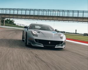 Preview wallpaper ferrari f12, ferrari, car, sportscar, gray, track, speed