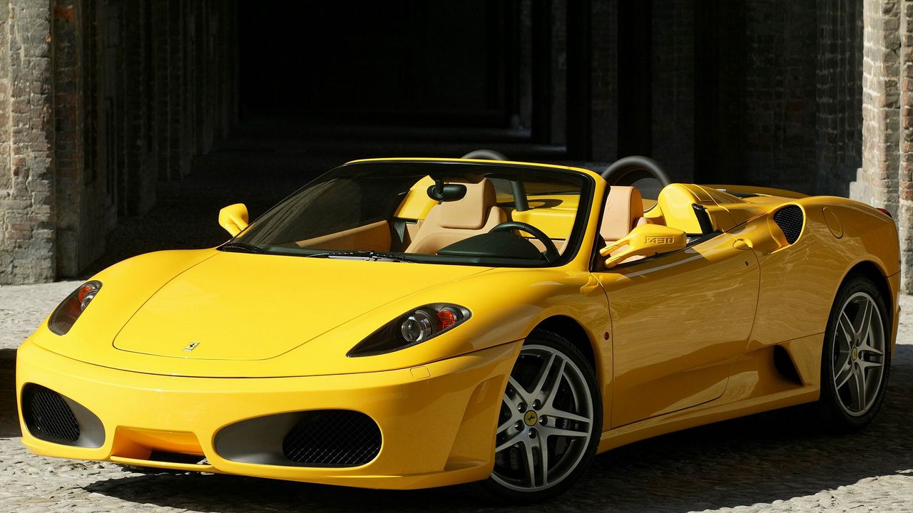 Wallpaper ferrari, f430, spider, yellow, convertible, side view