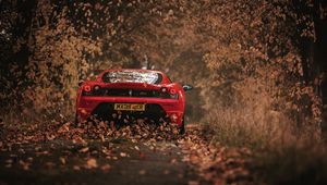 Preview wallpaper ferrari, scuderia, racing, red, rear view, autumn