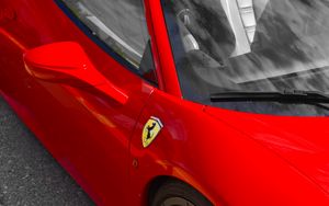 Preview wallpaper ferrari, sports car, car, mirror, red