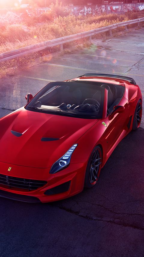 480x854 Wallpaper ferrari, sports car, convertible, red