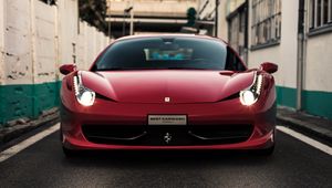 Preview wallpaper ferrari, sports car, red, front view