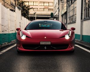 Preview wallpaper ferrari, sports car, red, front view