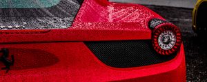 Preview wallpaper ferrari, sports car, red, drops, moisture
