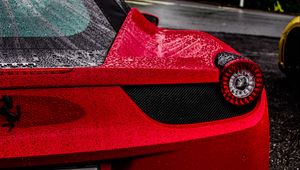 Preview wallpaper ferrari, sports car, red, drops, moisture