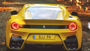 Preview wallpaper ferrari, sports car, yellow, rear view