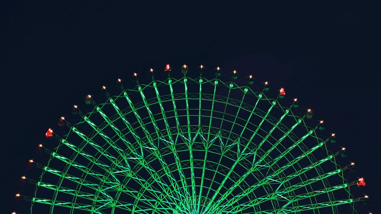 Wallpaper ferris wheel, attraction, backlight, green, night