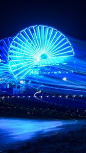 Preview wallpaper ferris wheel, attraction, backlight, long exposure, blue