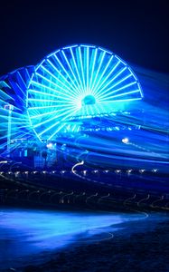Preview wallpaper ferris wheel, attraction, backlight, long exposure, blue