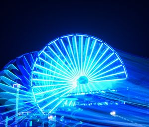 Preview wallpaper ferris wheel, attraction, backlight, long exposure, blue