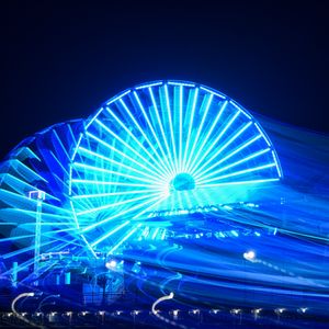 Preview wallpaper ferris wheel, attraction, backlight, long exposure, blue