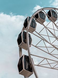 Preview wallpaper ferris wheel, attraction, booths, sky, metallic