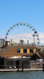 Preview wallpaper ferris wheel, attraction, building, water