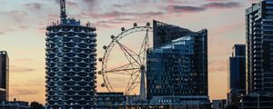 Preview wallpaper ferris wheel, attraction, buildings, city, water