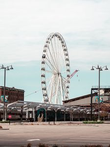 Preview wallpaper ferris wheel, attraction, buildings, parking