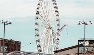 Preview wallpaper ferris wheel, attraction, buildings, parking