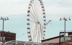 Preview wallpaper ferris wheel, attraction, buildings, parking